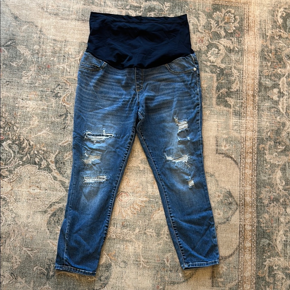 Liz Lange Matenrity Women's Blue Ankle Skinny Distressed Jeans